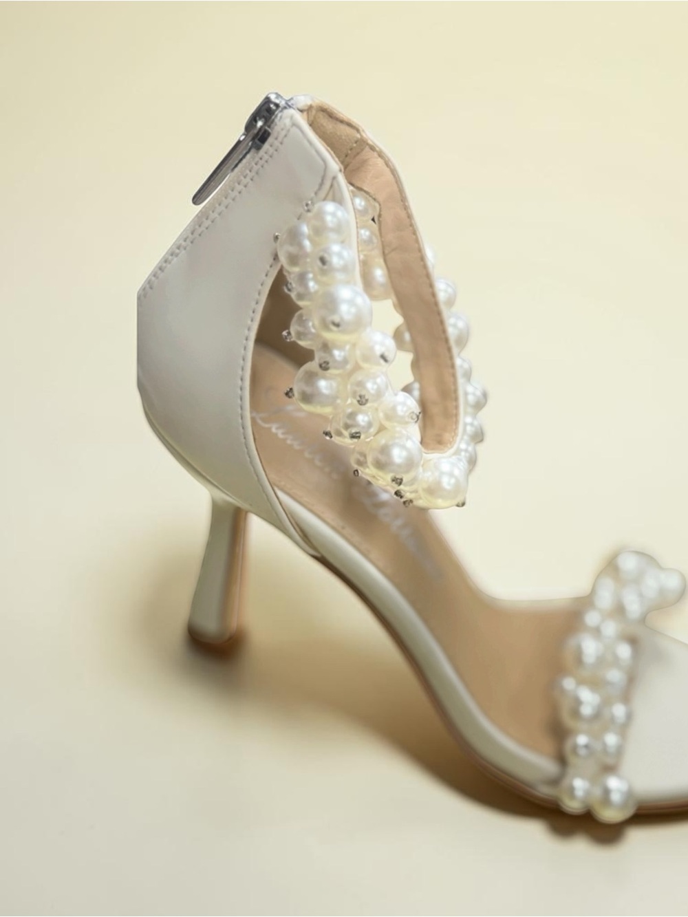 NYC Pearl-Strap Ivory Open-Toe Heels